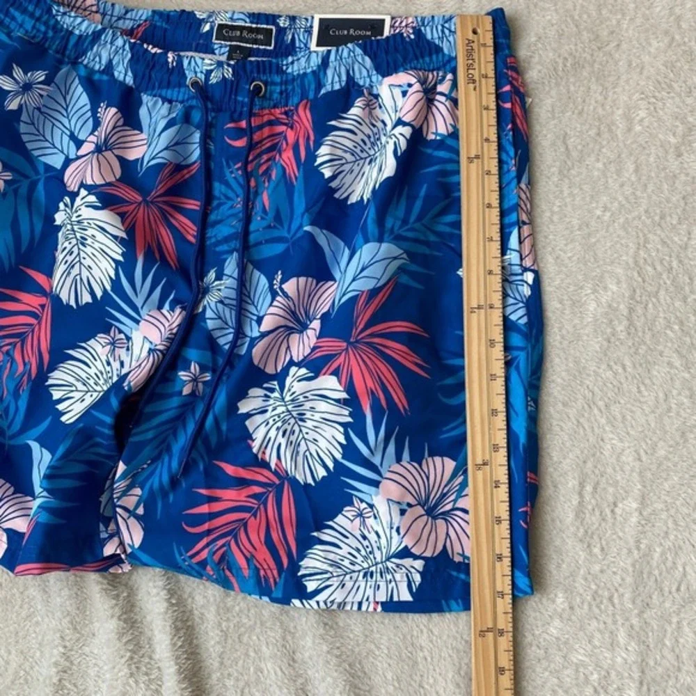 Club Room Men Swim Trunks Beach Shorts Size L Blue Pink Tropical Floral Pool NWT